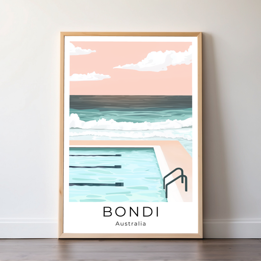 Bondi Beach | Australia | Travel Prints | Illustration Art | Digital Wall Art | Printable Wall Art